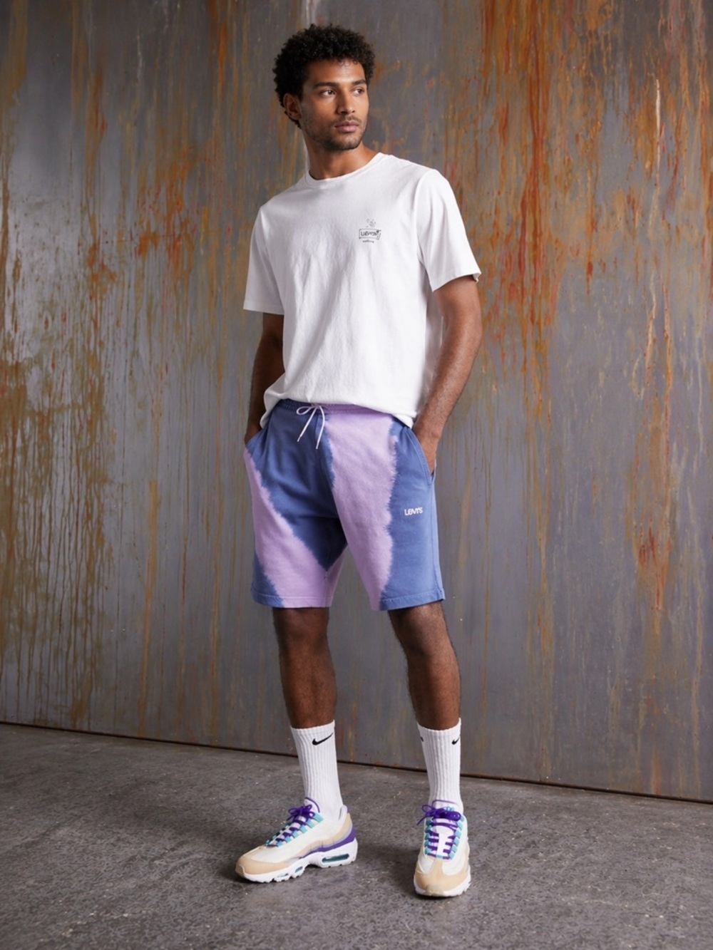 NWT Levi’s Men’s Tie Dye Sweat Lounge Shorts in Lilac Blue, Size XL